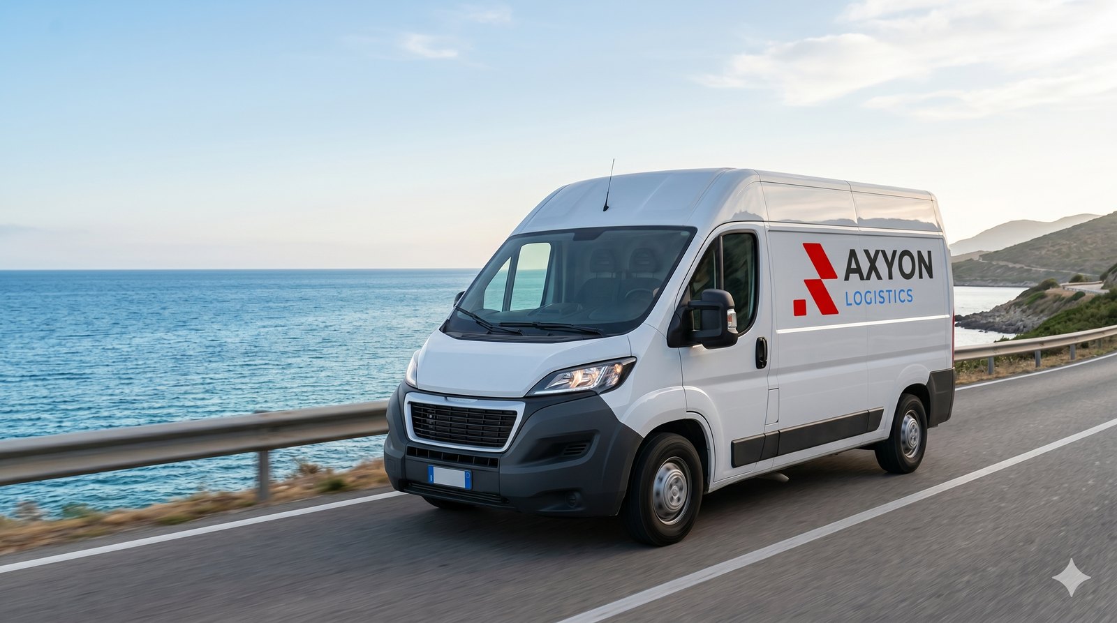 Furgone Axyon Logistics in consegna lungo la costa sarda
